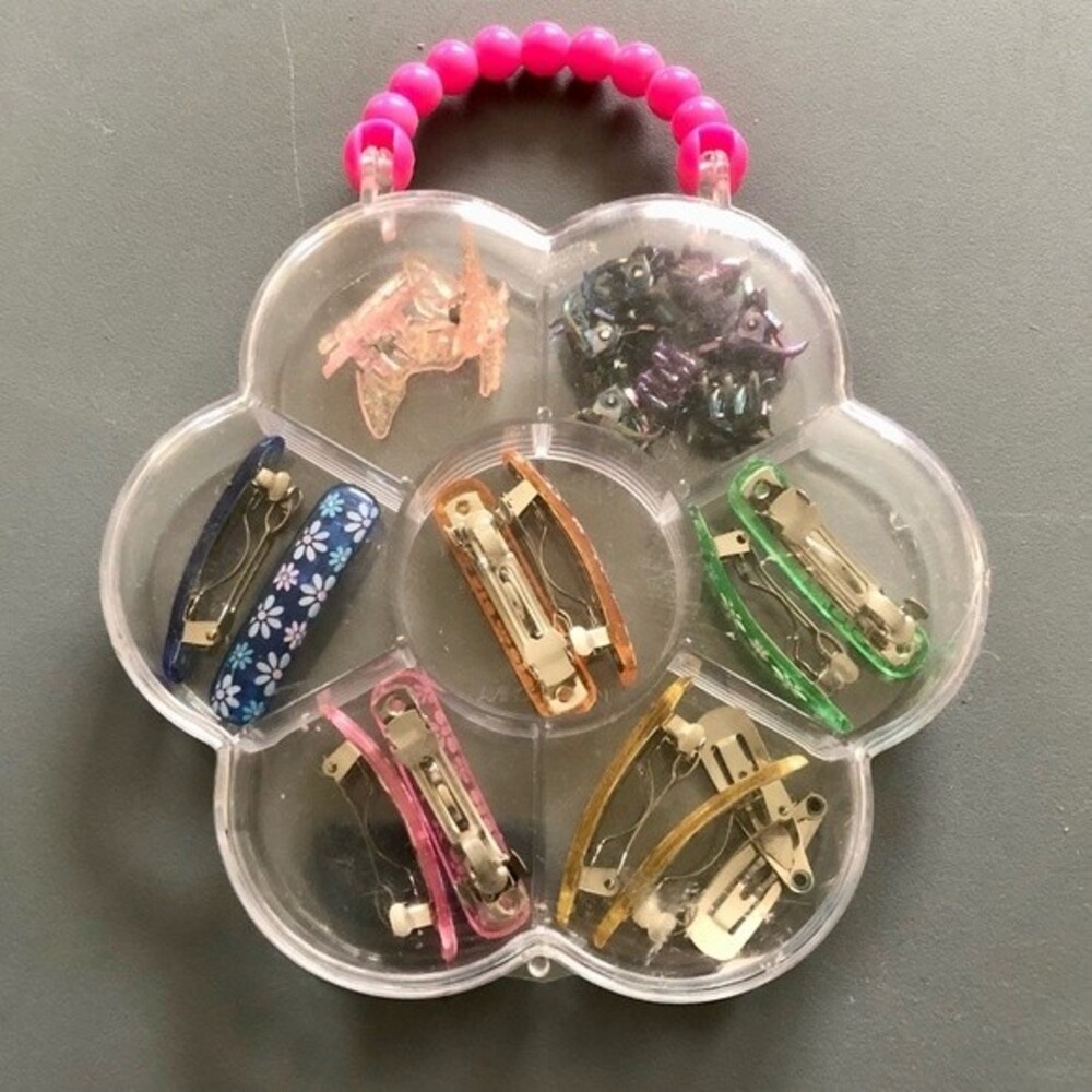 Vintage Y2K Hair Clips Barrettes Set & Flower Case